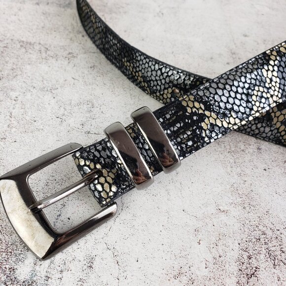 Vintage Elite Fresno Ca Leather Belt Snakeskin Python Metallic size L - Picture 8 of 8